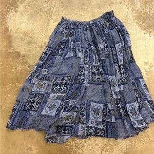 Bohemian Blue and Gold Patterned Scarf maxi skirt gypsi boho flowy